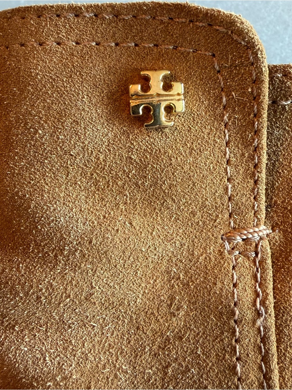 Tory Burch “Sabe” Suede Block Heel Booties with Gold Logo - Picture 6 of 9
